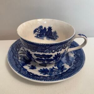 Vintage‎ blue willow porcelain Cup and saucer Japan